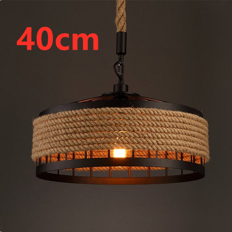 American Country Hemp Rope Round Wrought Iron LED Chandelier