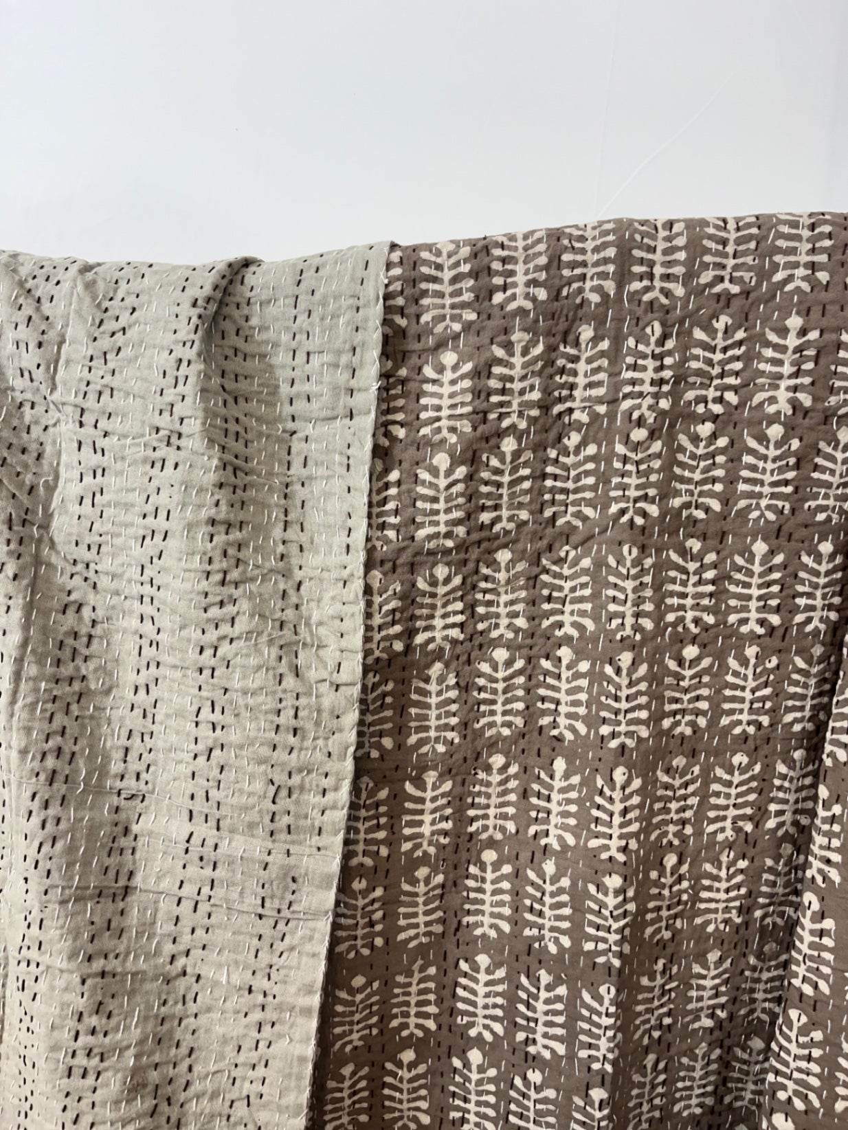 Tan Trilobites Block Print Cotton Kantha Quilt