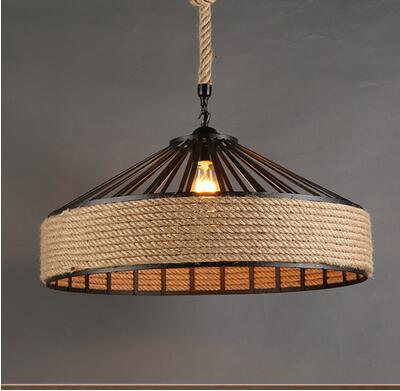 Pendant light with rope design on a gray background