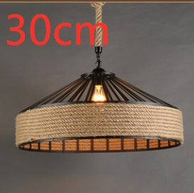 American Country Hemp Rope Round Wrought Iron LED Chandelier