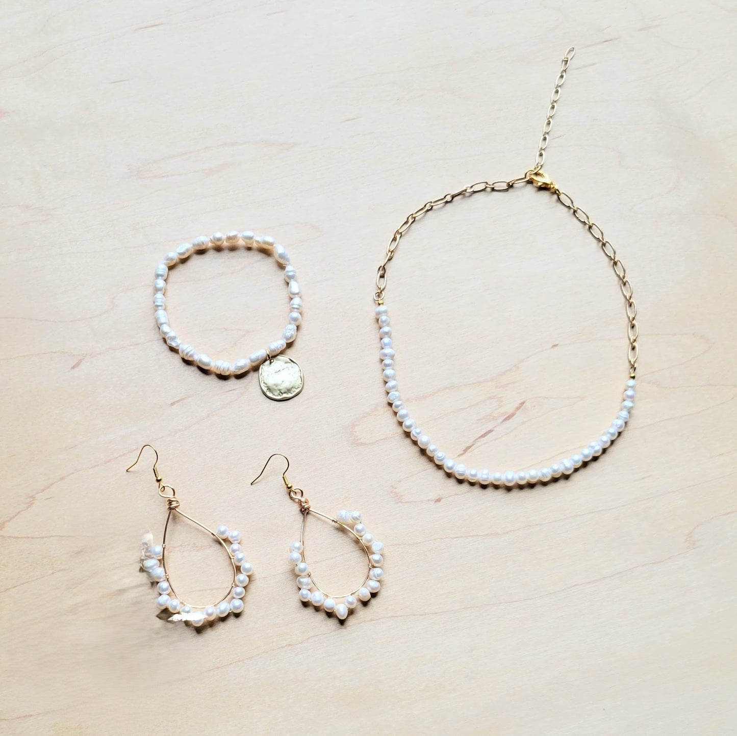 Wire Wrapped Freshwater Pearl Beaded Hoop Earrings