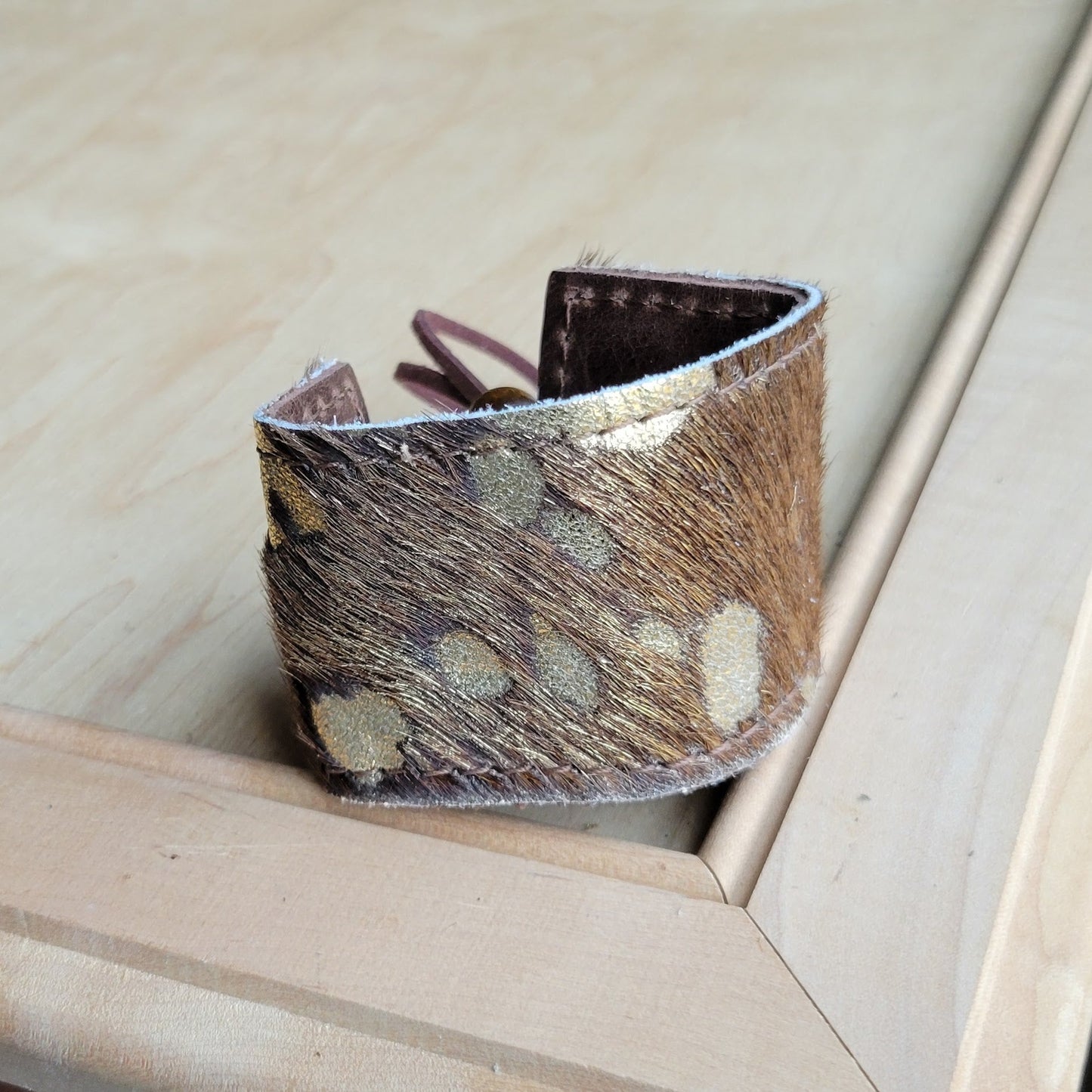 Wide Leather Cuff w/ Adjustable Tie-Dark Metallic