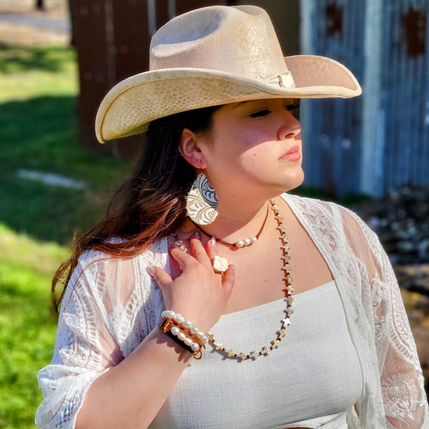 Triple Freshwater Pearl Brown Leather Choker Necklace