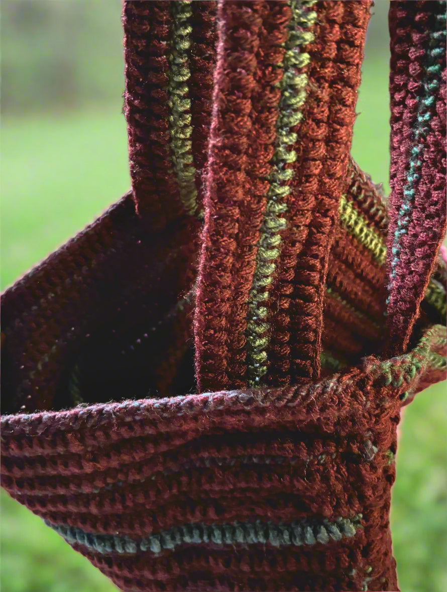 Burgundy Buttoned Crochet Tote Bag