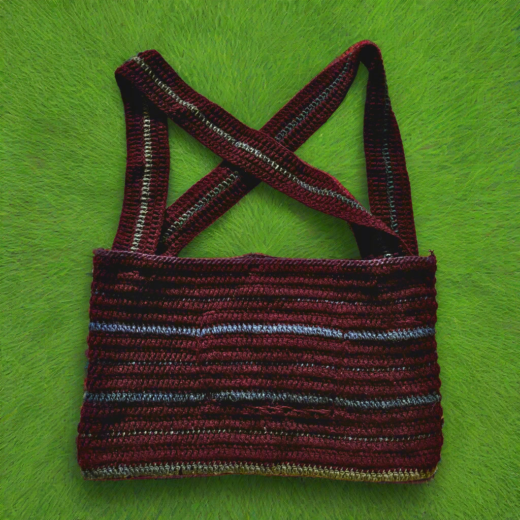 Burgundy Buttoned Crochet Tote Bag