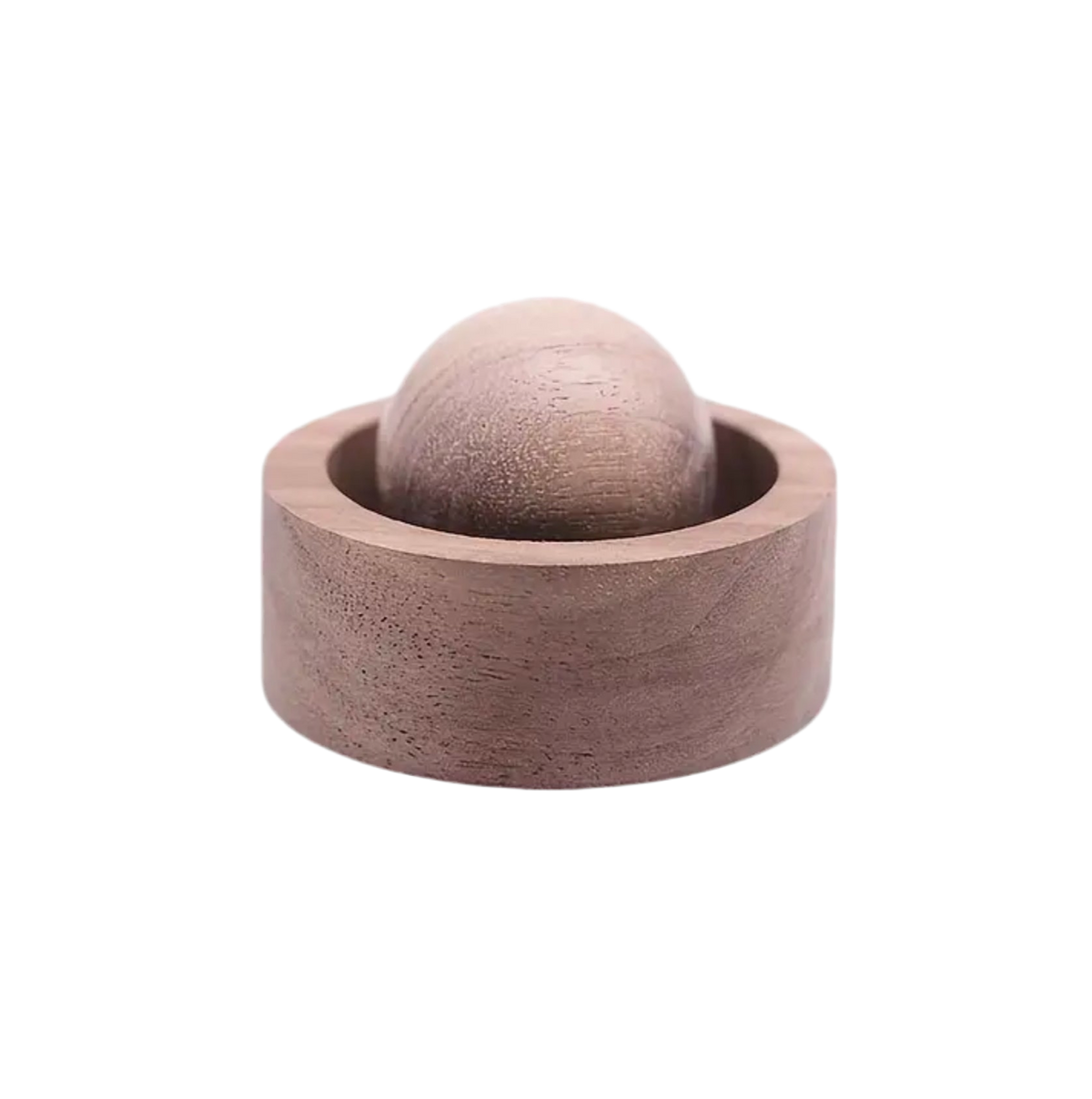Wooden ball inside a wooden bowl on a white background