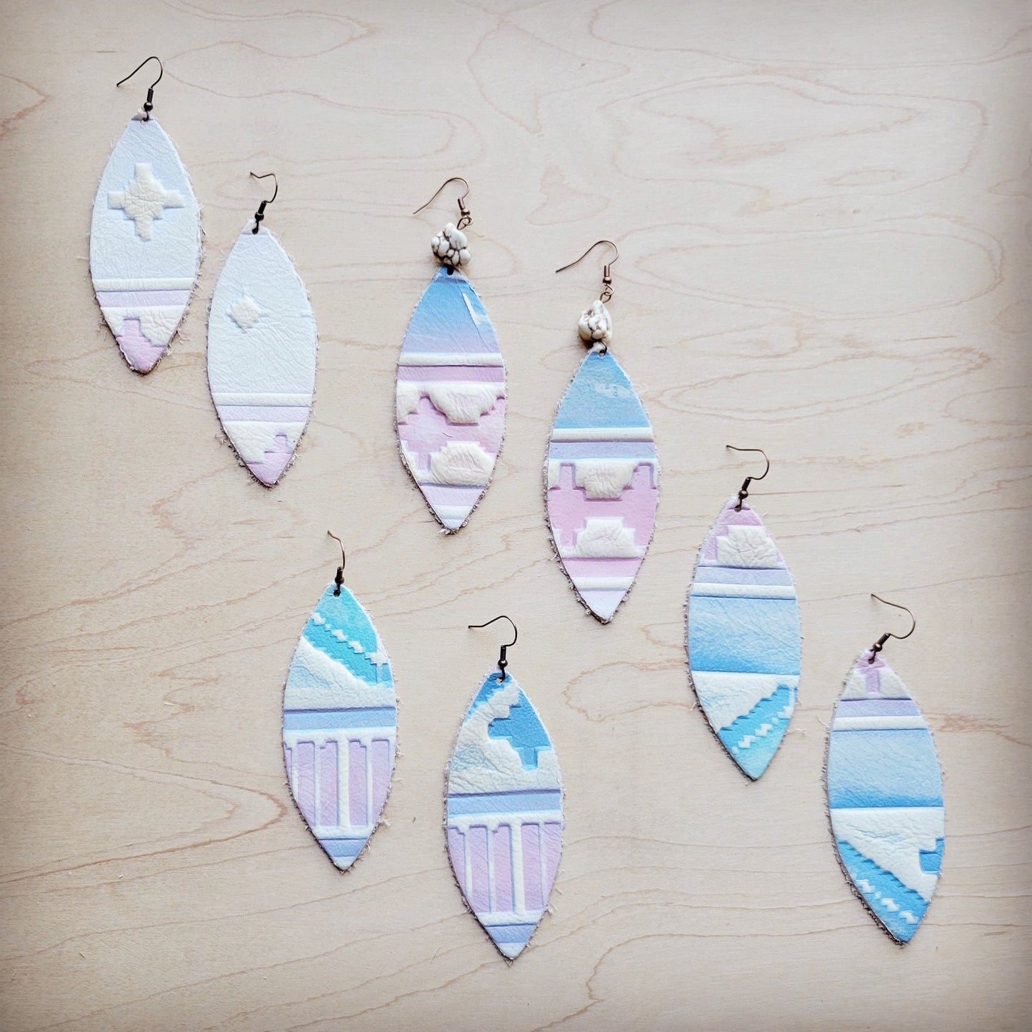 Narrow Oval Leather Earrings in Pastel Navajo