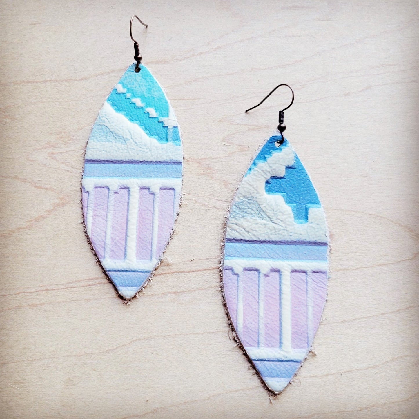 Narrow Oval Leather Earrings in Pastel Navajo
