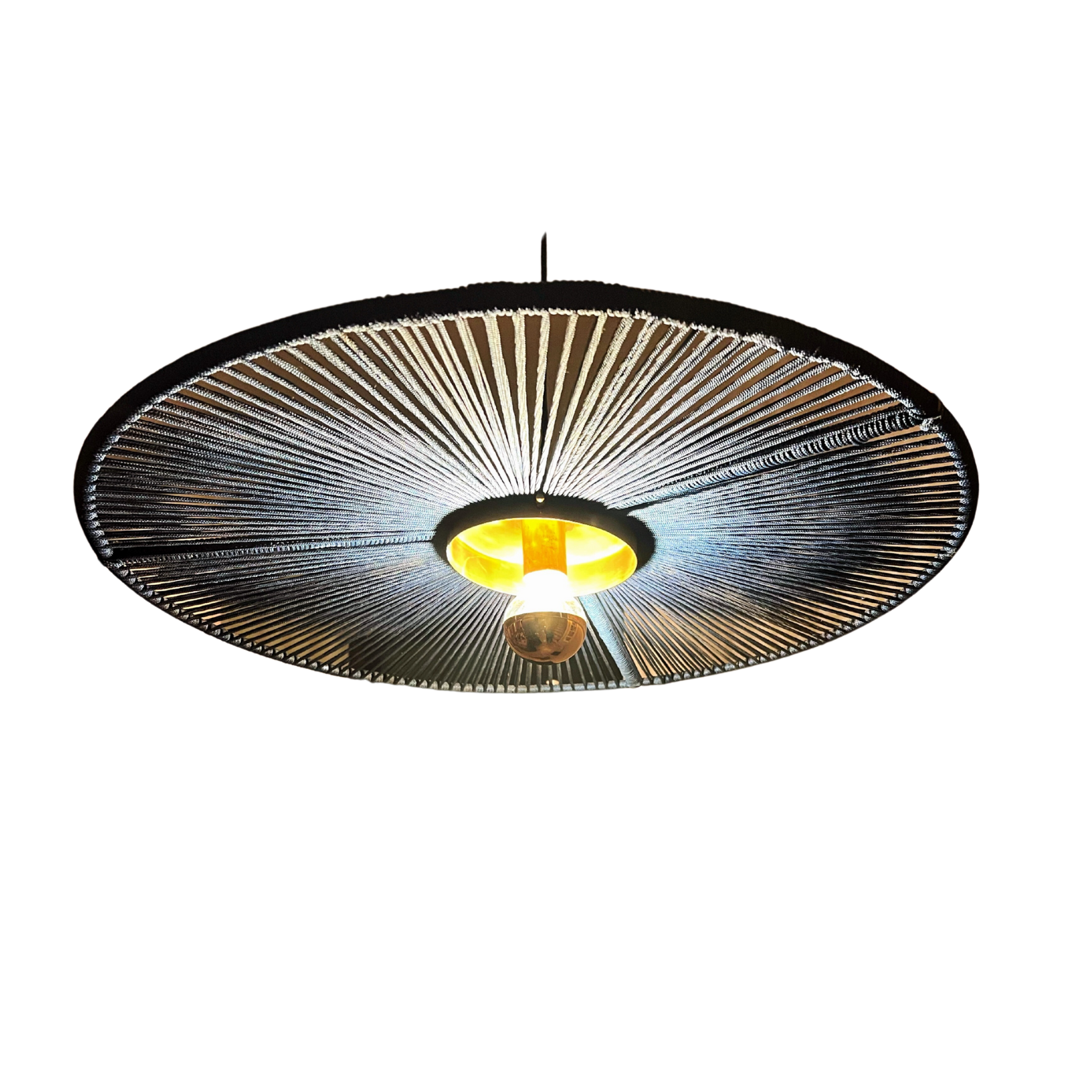Decorative ceiling light fixture with a black and gold design on a white background