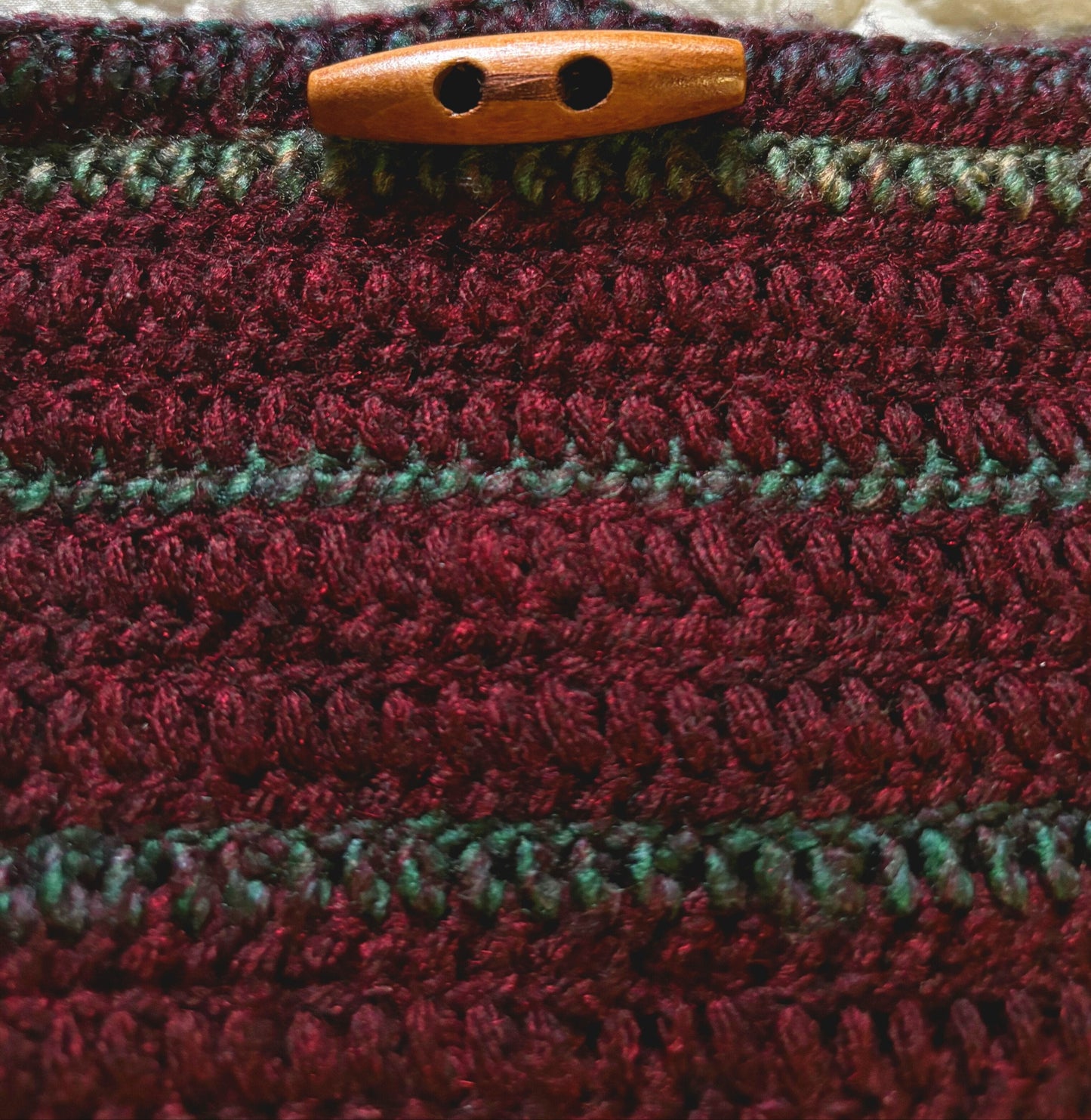 Burgundy Buttoned Crochet Tote Bag