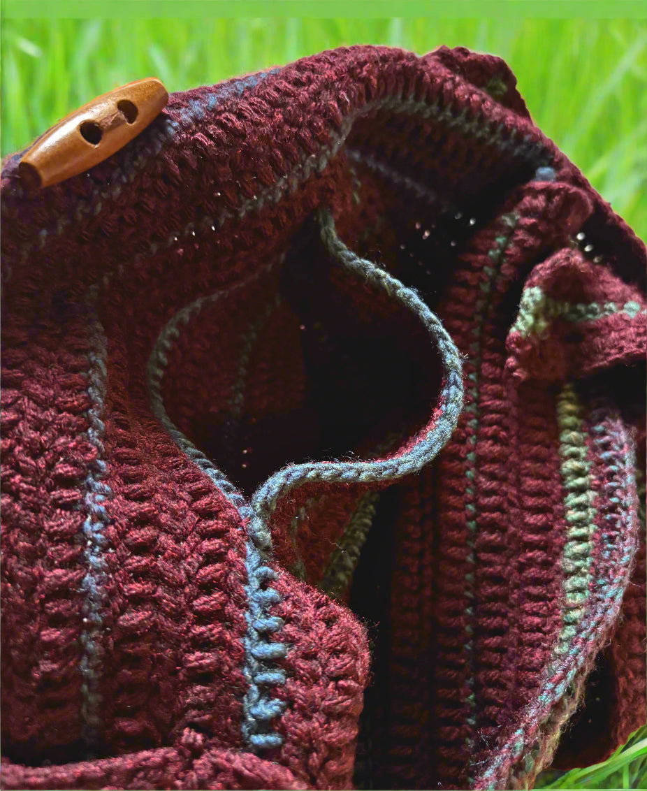Burgundy Buttoned Crochet Tote Bag