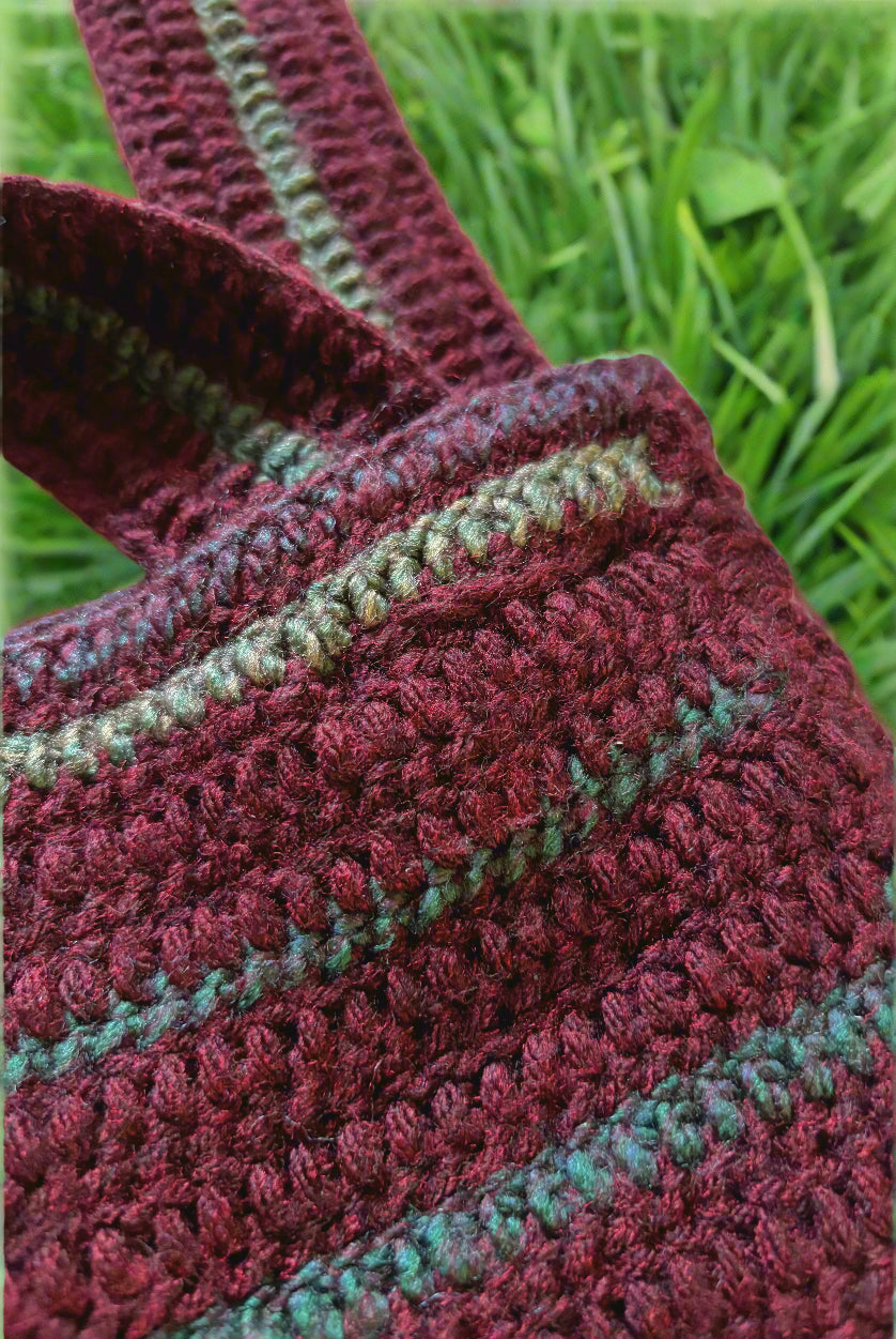 Burgundy Buttoned Crochet Tote Bag