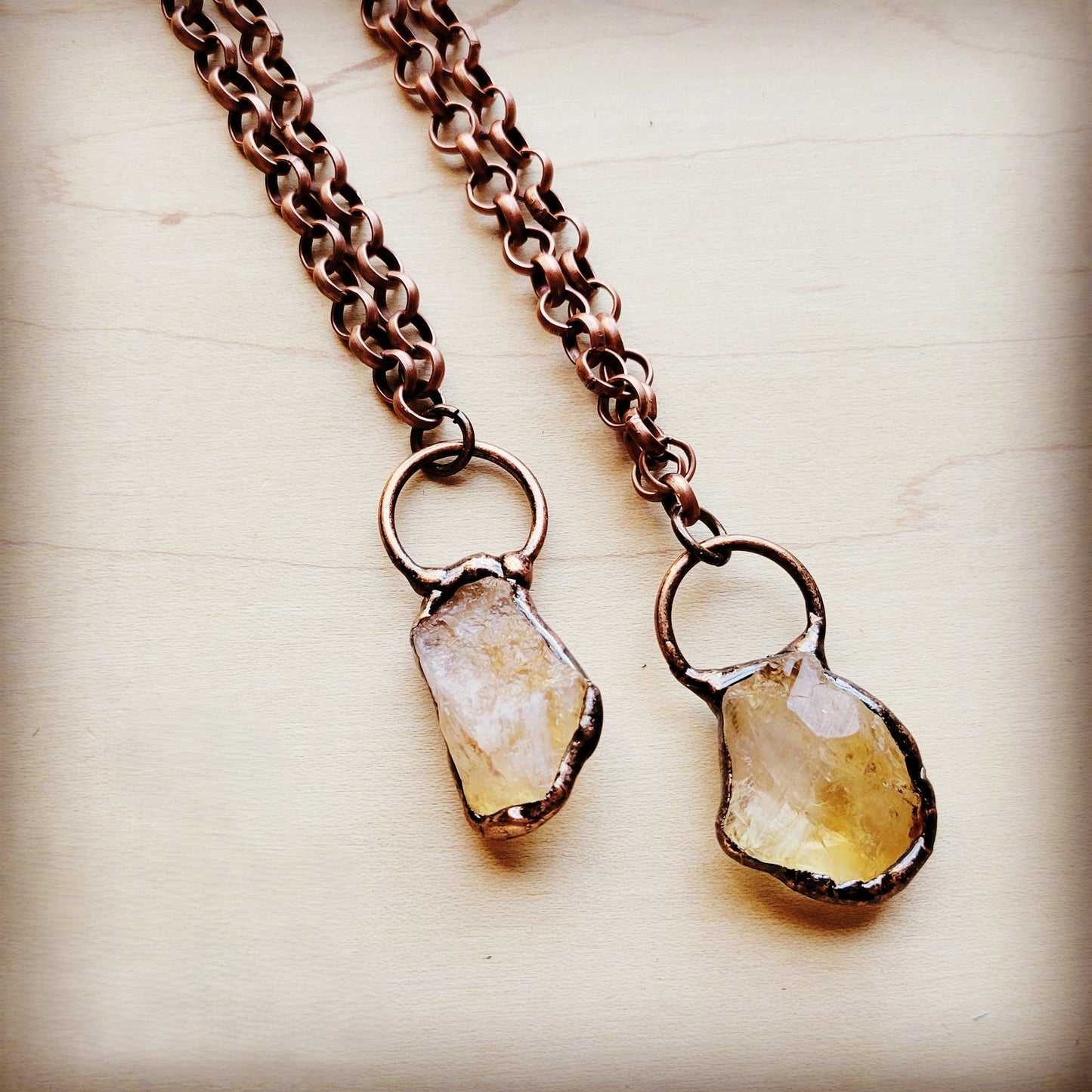 Long Copper Necklace with Citrine Copper Pendant