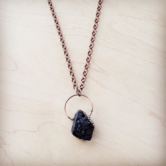 Long Copper Necklace with Black Agate Pendant