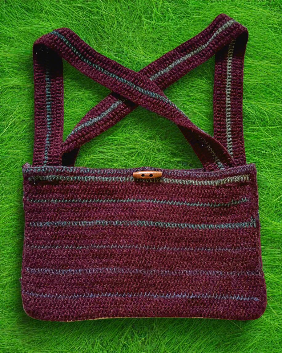 Burgundy Buttoned Crochet Tote Bag