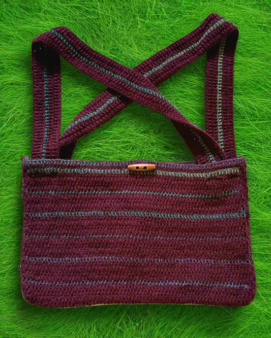 Burgundy Buttoned Crochet Tote Bag