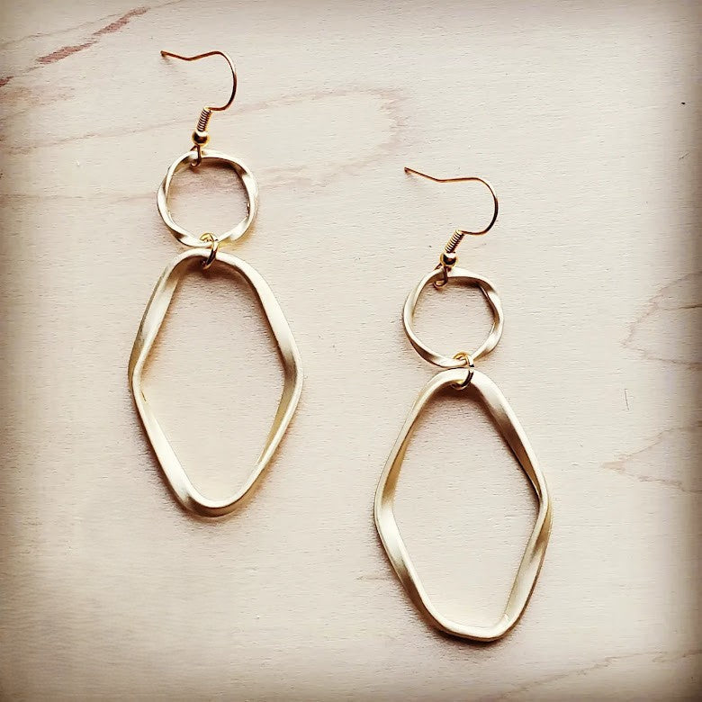 Matte Gold Hoop Earrings with Oval Hoop Dangle