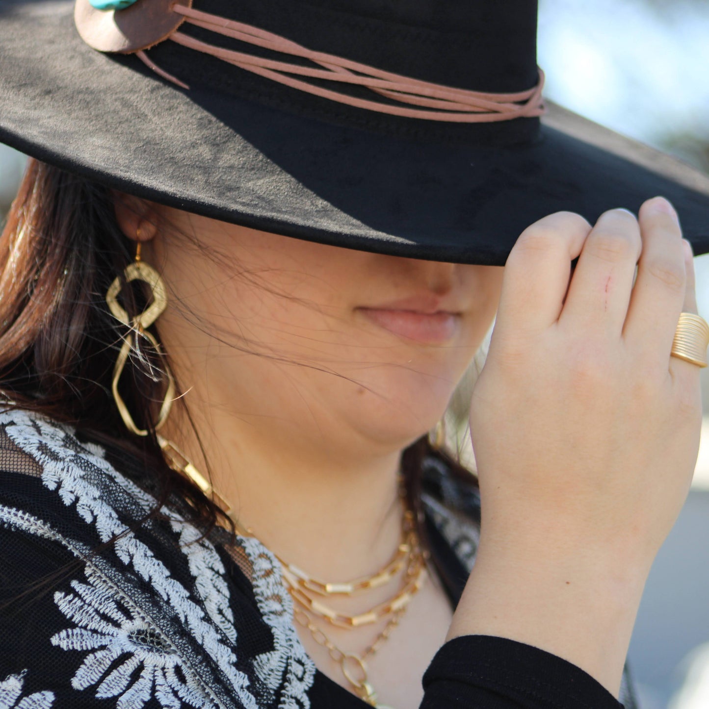 Matte Gold Hoop Earrings with Oval Hoop Dangle