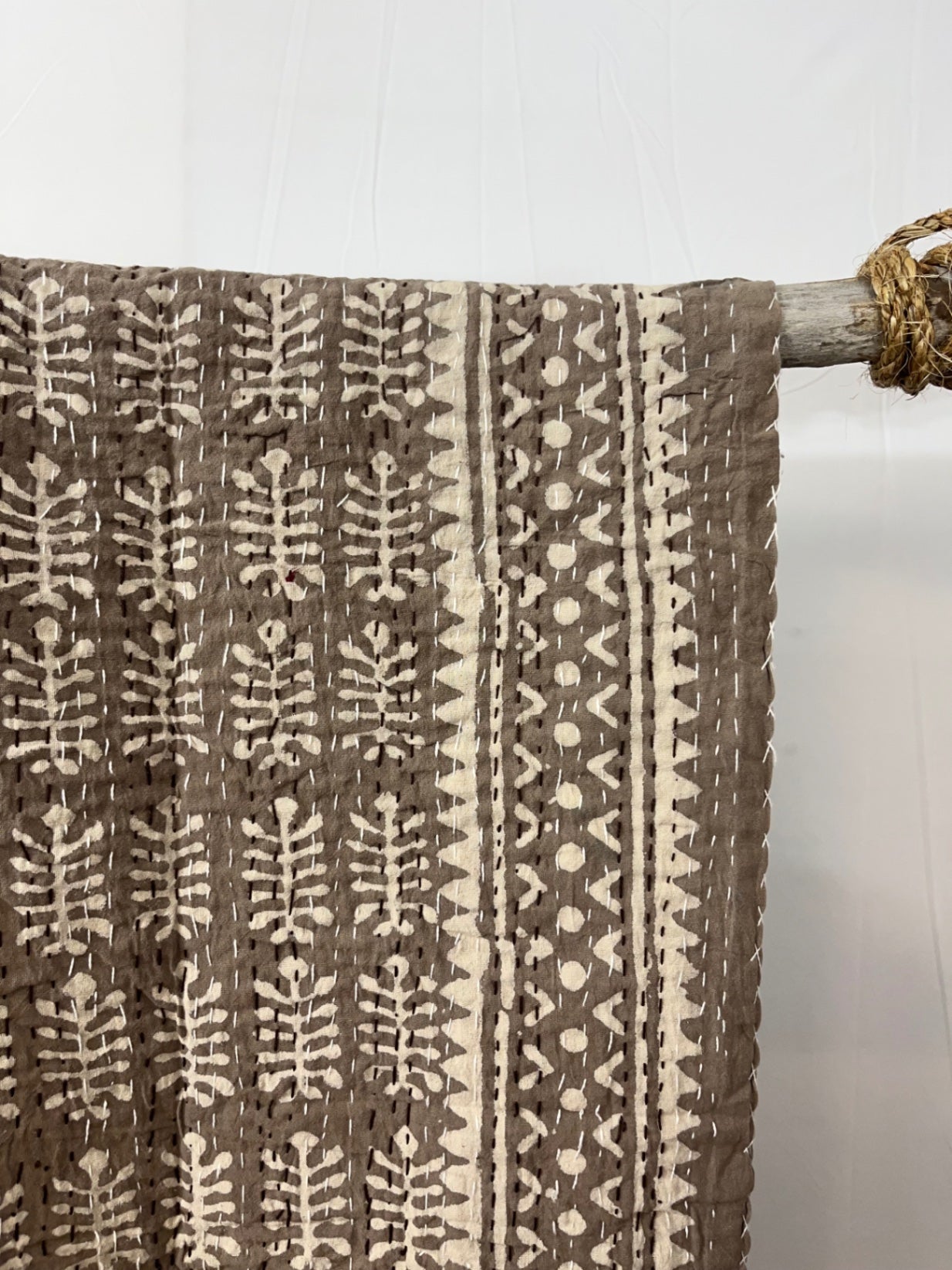 Tan Trilobites Block Print Cotton Kantha Quilt