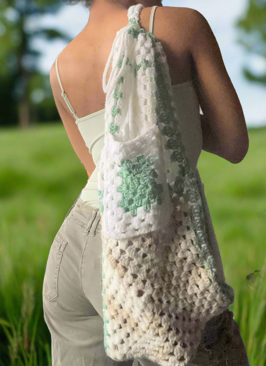 Handmade Drawstring Crochet Knapsack