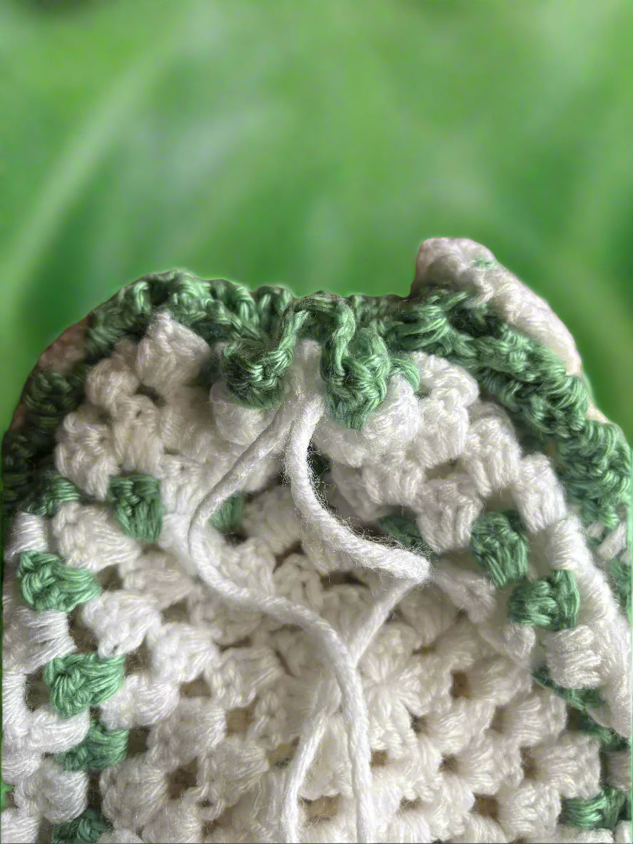 Handmade Drawstring Crochet Knapsack