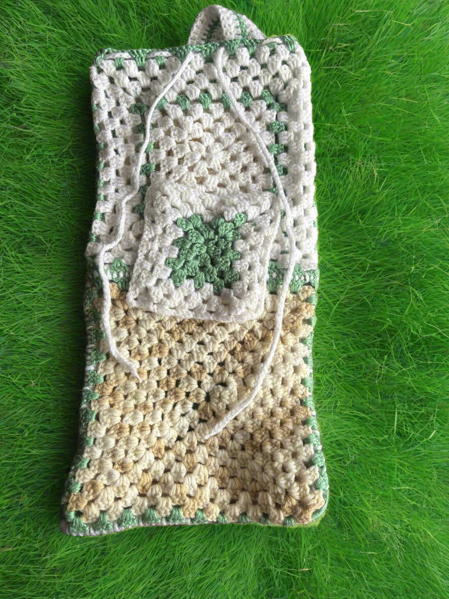 Handmade Drawstring Crochet Knapsack