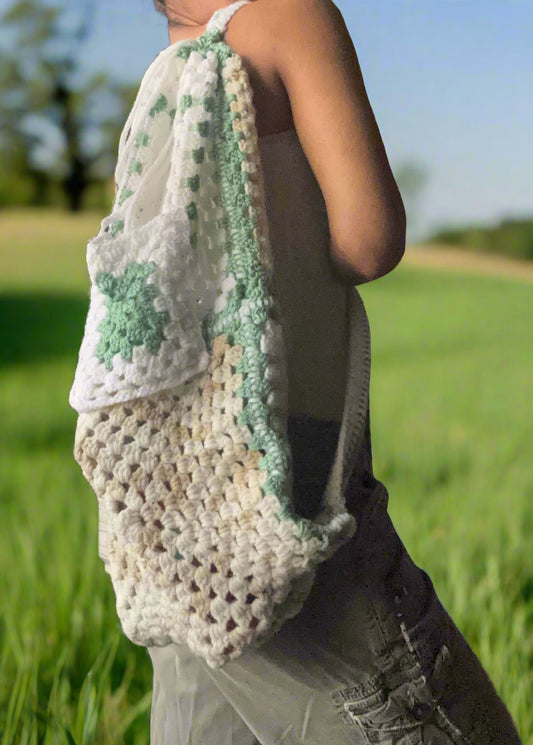 Handmade Drawstring Crochet Knapsack