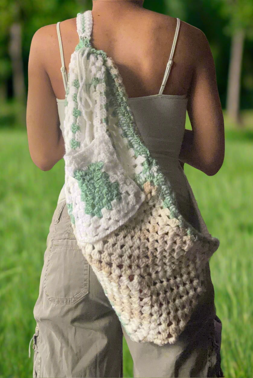 Handmade Drawstring Crochet Knapsack
