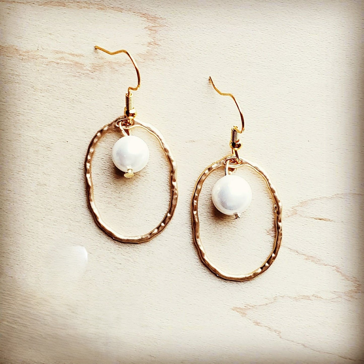 Matte Gold Hoop Earrings with Pearl Dangle