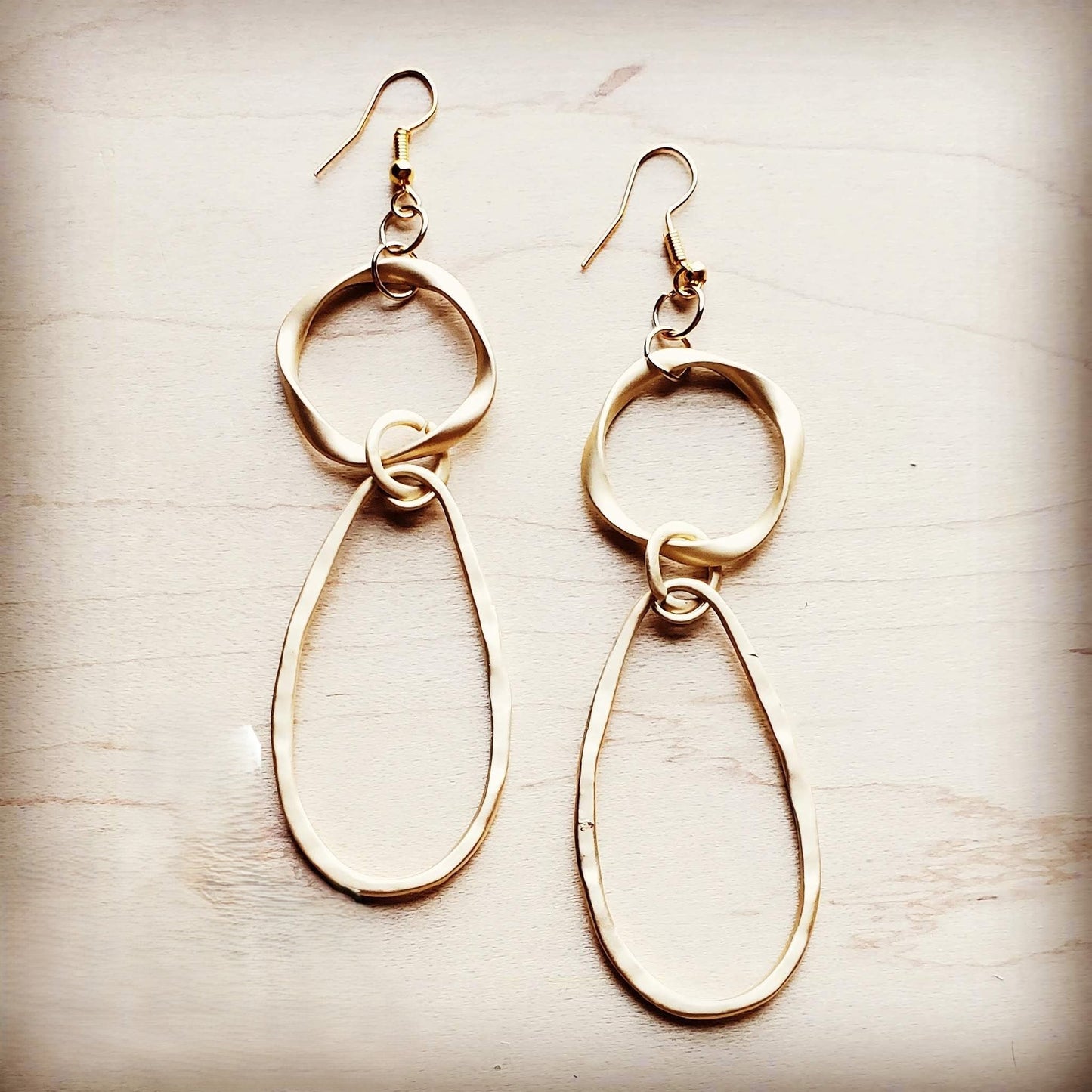 Matte Gold Hoop Earrings with Oval Hoop Dangle