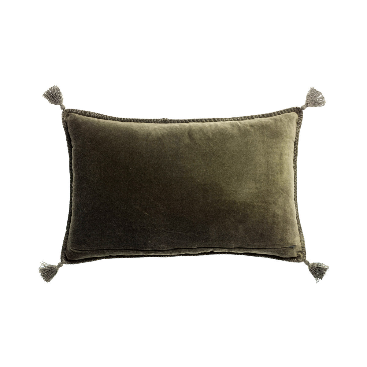 Green cushion with tassels on a white background