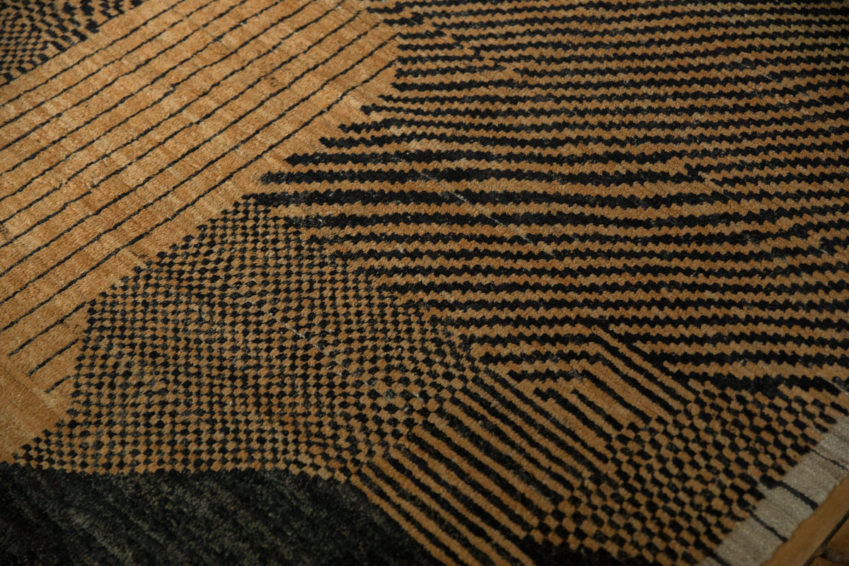Close-up of a textured rug with geometric pattern